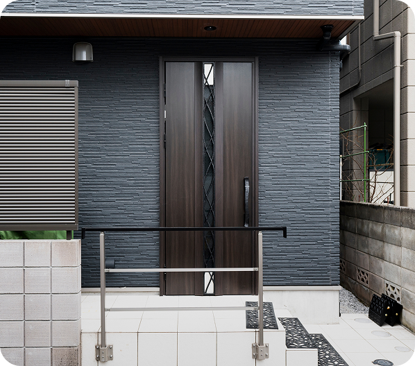 modern entryway with a sleek wooden double